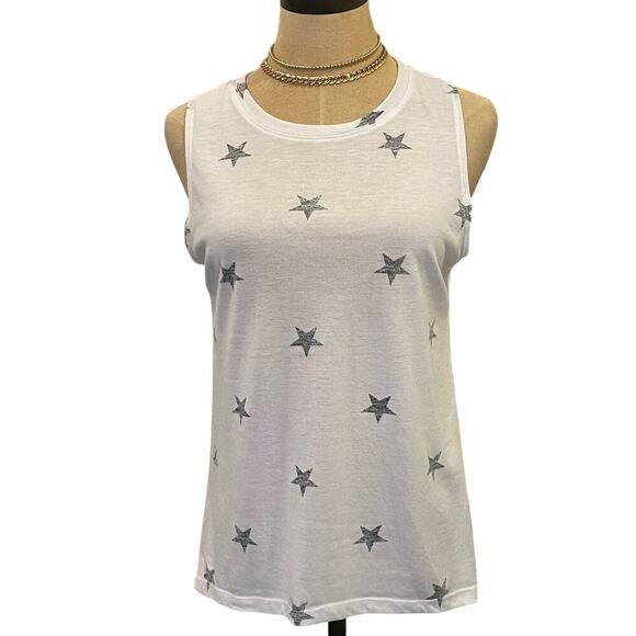 MODERN LUX White Star Patriotic Tank Top Shirt Tee T-shirt Women's M - Picture 1 of 7